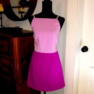 Tailored mini dress with pink color block